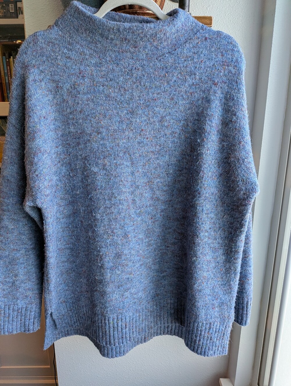 Well Worn Oversized Mock Neck Sweater M Blue Donegal Tweed Speckled Knit Slouchy